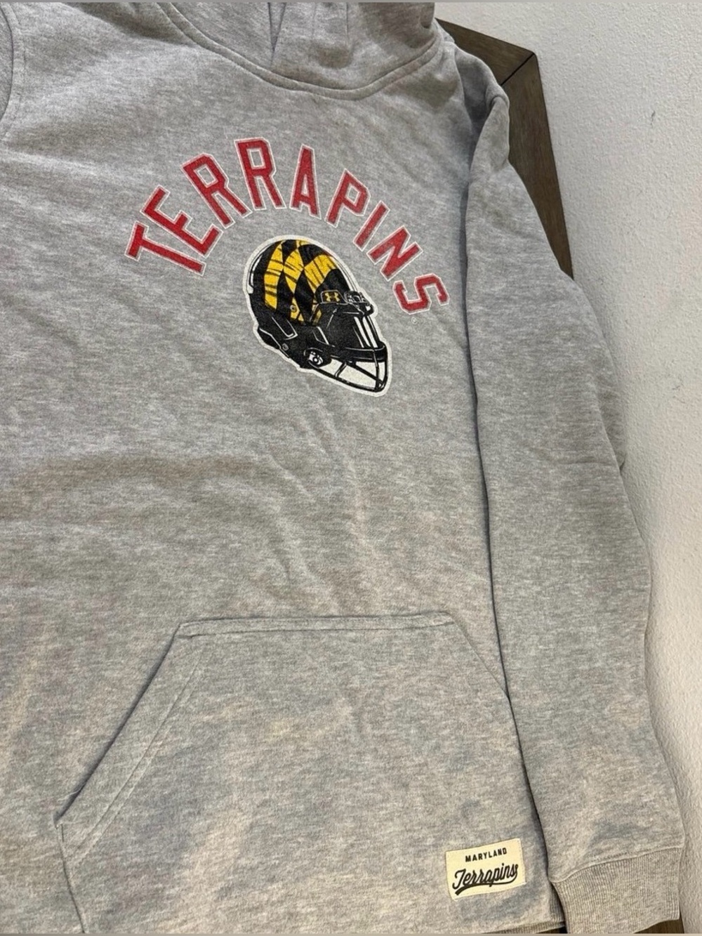 NWT [Gen2] Maryland Terrapins NCAA Football Hoodie Heather Grey Youth XL 18/20 - Picture 3 of 9